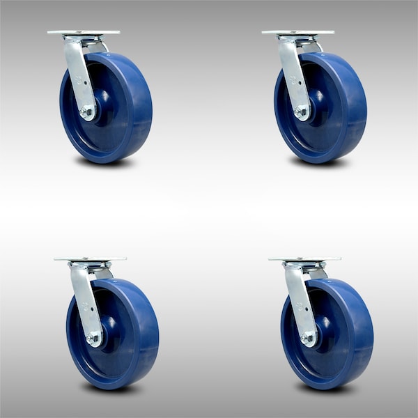 8 Inch SS Solid Poly Swivel Caster Set with Roller Bearing and Swivel Lock SCC